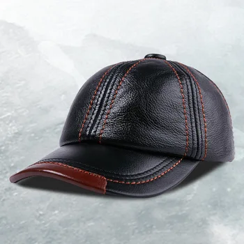 Deri Şapka erkek Orta Yaşlı Yaşlı İnek Derisi beyzbol şapkası Erkek Eğlence Moda Spor Sonbahar Kış Sıcak Ayarlanabilir Şapkalar H6976