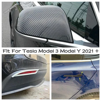 Dikiz aynası / Arka Sis Farları / Kapı kulp kılıfı Trim Krom Tesla Modeli 3 Model Y 2021 Karbon Fiber Dış Tamir Kiti
