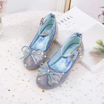 Disney Kız Prenses Ayakkabı Çocuk Yüksek topuklu Kristal Dondurulmuş Kore deri ayakkabı Bahar Yeni Sahne Performansı Ayakkabıları