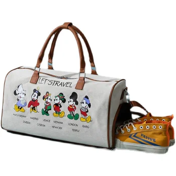 Disney Mickey Karikatür Çanta Bayan erkek askılı çanta Büyük Kapasiteli omuzdan askili çanta Kuru ve ıslak ayırma Seyahat Bagaj Çantası