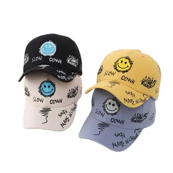 Doitbest Yaz Çocuk Güneş beyzbol şapkası Gülen yüz Graffiti Bahar Erkek Kız Pamuk Ayarlanabilir Snapback Kap Güneş Koruyucu şapka