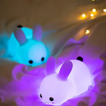 Dokunmatik uzaktan renkli silikon tavşan gece lambası kısılabilir çocuk gece lambası uyku ışık çocuk bebek başucu yatak odası hediye