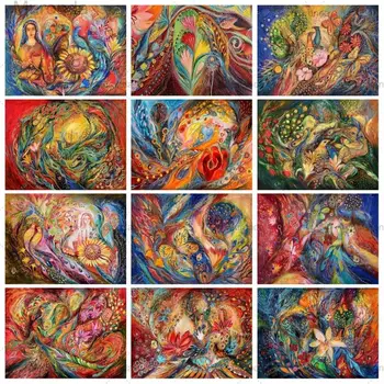 DİY Elmas Boyama Soyut Renkli Sanat Tavuskuşu Kadın Resim 5D Tam Matkap Çapraz Dikiş Mozaik Elmas Nakış Ev Dekor