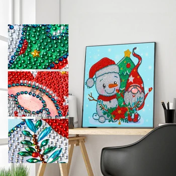 Dıy 5D Elmas Nakış Mozaik Resim Çapraz Dikiş, Kristal Parlak Boncuk Noel Ağacı Noel Baba Kardan Adam Dekoratif Hediye