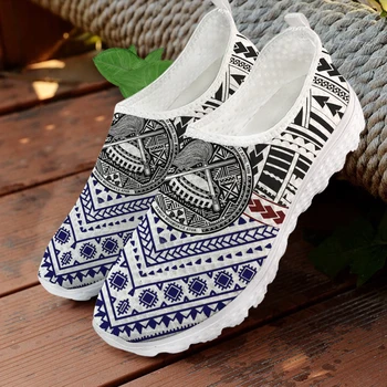 ELVISWORDS Amerikan Samoası Desen Rahat Kadın Ayakkabı Hava Mesh Sneakers Hafif Flats Ayakkabı Kadın zapaotos de mujer 2021