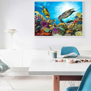 Elmas Boyama Mercan Deniz Kaplumbağası Hayvan Kare Elmas Yuvarlak Elmas Dekorasyon Özelleştirilebilir Duvar Sanatı Dekorasyon Yatak Odası için