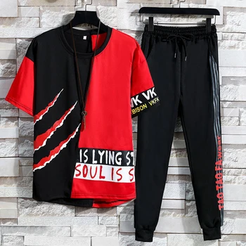 Erkek Ayarlar Hop Giyim 3XL Hip-gömlek ve Pantolon İki Adet hop Set Rahat Artı Boyutu T İlkbahar Yaz Kıyafet Erkek Sokak Kalça 