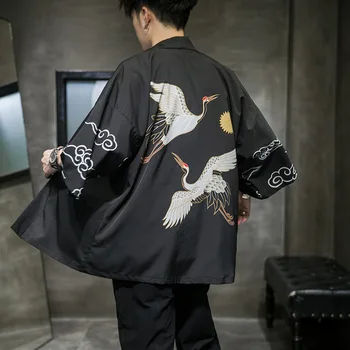 Erkek Kadın Hırka Japonya Harajuku Anime Elbise Japon Tarzı Vinç Samurai Kimono Streetwear Bluz Anime Giyim Yaz Gömlek