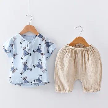 Erkek T-shirt Şort İki Parçalı Yaz Çocuk Pamuk Kısa Kollu Üstleri Pantolon Takım Elbise 1-4 Yıl günlük kıyafetler