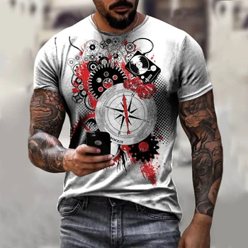 Erkek Yaz 3D Baskılı Pusula T Shirt Hip Hop Tarzı Artı Boyutu O Boyun Kısa kollu T Gömlek Erkek Giyim