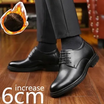 Erkek ayakkabıları Kış Artı Kadife Görünmez İç Yüksekliği Artan İş rahat ayakkabılar Yüksekliği Artan 6cm Resmi deri ayakkabı