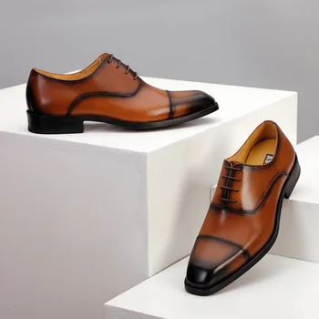 Erkek ayakkabıları Oxford Rahat El Yapımı Retro İngiliz Siyah Şarap Kırmızı Çapraz bağlı Ayakkabı Brogue Tam Hakiki İnek Deri İlkbahar / Sonbahar