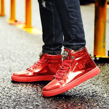 Erkek ayakkabıları Yaz Kırmızı Platform Glitter Ayakkabı Erkek Moda Yüksek Top Ayakkabı erkek Rahat Parlak yüksek Ayakkabı 2020 Zapatos Hombre