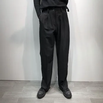 Erkek ilkbahar ve sonbahar yeni koyu siyah Kore klasik basit gevşek rahat erkek düz pantolon büyük boy