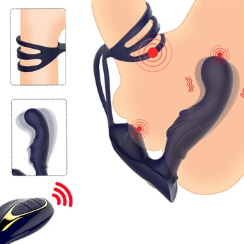 Erkek prostat titreşimli masaj aleti Anal Plug Silikon Su Geçirmez Prostat Stimülatörü Popo Gecikme Boşalma Halkası seks Oyuncak erkekler İçin