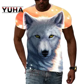 Erkek tişört yeni hayvan kurt 3D desen erkek moda kişilik baskı kısa kollu gömlek eğlenceli Harajuku sokak giysileri