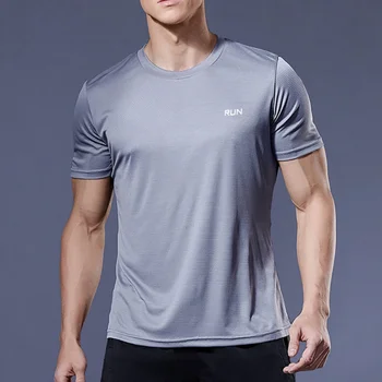 Erkekler Koşu Yürüyüş T-shirt Çabuk kuruyan Buz İpek Spor Spor Gömlek Kısa Kollu Üst Rahat Serin Nefes Spor Üst