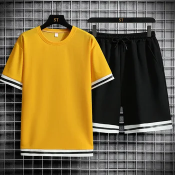 Erkekler Kısa Setleri Yaz Koreli erkek Büyük Boy Kısa kollu günlük giysi Kısa kollu tişört Spor Şort 2 parça Takım Elbise M-5XL