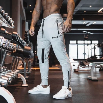 Erkekler koşu pantolonları Koşu Skinny Joggers cepli pantolon + Fermuar Pamuk Spor Pantolon Erkek Vücut Geliştirme Eğitimi Dipleri