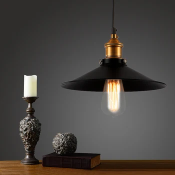 Eski bronz Vintage Bar kolye ışıkları Retro siyah gölge mutfak ada tasarım LED kolye lamba halat sarkıt aydınlatma