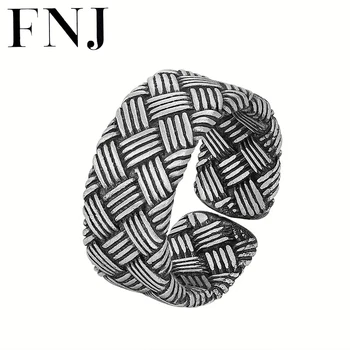 FNJ Halat Örgü Yüzük 990 Gümüş Ayarlanabilir Boyutu 100 % Orijinal Gerçek S990 Katı Gümüş Yüzük Kadın Erkek Takı için Boyutu 7-9