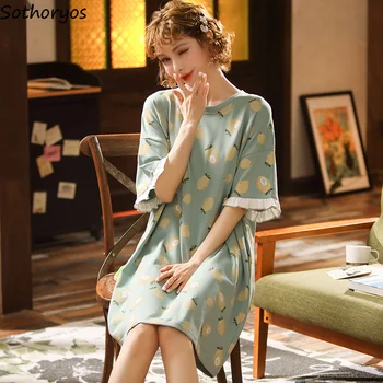 Gecelikler Kadınlar Popüler 3XL Pijama Gevşek Rahat Nighty Bayanlar için Kısa Kollu Uyku Elbise Yaz Diz boyu Basit