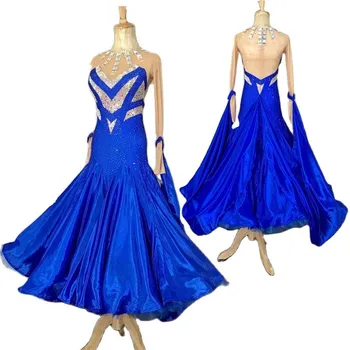 Gelişmiş Balo Salonu Yarışması Dans Elbise Mavi Standart Modern Etek Yüksek Kaliteli Kadın Vals Balo Salonu dans elbiseleri