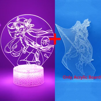Genshin Darbe 3D Led Gece Lambası Oyun Figürü Hu Tao Xiao Anime 16 Renk Lamba Odası Illusion masa dekoru çocuklar için doğum günü hediyesi
