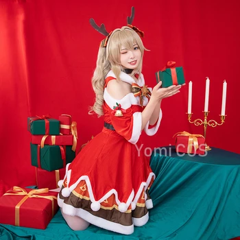 Genshin Darbe Barbara COS Noel Kırmızı Elbise Oyunu Anime Noel Yeni Yıl Lolita kadın Elbise Cosplay Kostümleri 2022 Noel