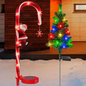 Güneş enerjisi Noel ağacı şeker kamışı LED ışıkları peri ışıkları su geçirmez açık bahçe çim lambası yeni yıl süs Navidad