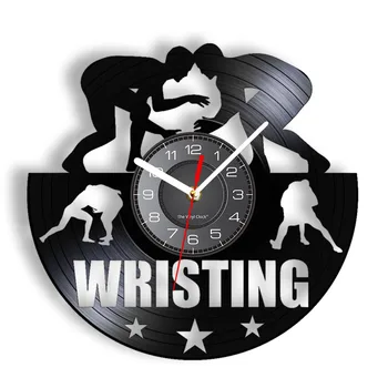 Güreş Rekabetçi Vinil Albümü kayıt saati Wristing Savaş Spor Dövüş Kulübü Dekoratif Saat Duvar Saati Güreşçi Adam Dekor