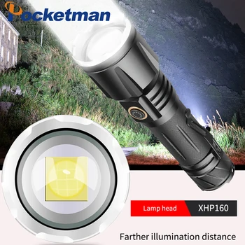 Güçlü XHP160 LED el feneri USB meşale ışık Taktik Flaş ışığı Şarj Edilebilir 16 Çekirdekli Zoom Usb Kamp Lambası Lanterna