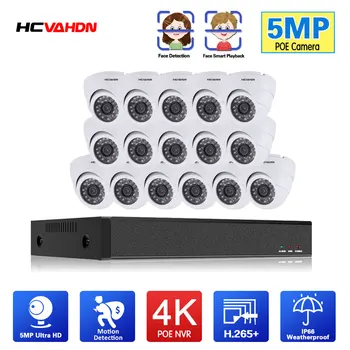 H. 265 8MP 16CH CCTV Sistemleri Yüz Algılama NVR Ultra HD Su Geçirmez 5.0 MP Güvenlik IP Kamera P2P Video Gözetim Sistemi Seti