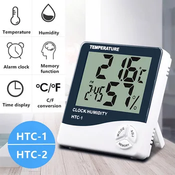 HTC-1 HTC - 2 LCD Dijital Sıcaklık Nem Ölçer Ev Higrometre Termometre Hava İstasyonu için Saat ile Kapalı Açık