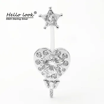 Hellolook Pentagram Aşk Kalp Göbek Halkası 925 Ayar Gümüş Belly Button Yüzükler Zirkon Göbek Piercing Düğün göbek takısı