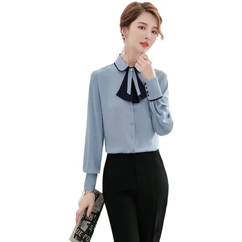 High-end Profesyonel Gömlek Kadın Mizaç 2022 Bahar Yeni Moda Resmi Uzun Kollu Şifon Bluzlar Ofis Bayanlar İş Üstleri