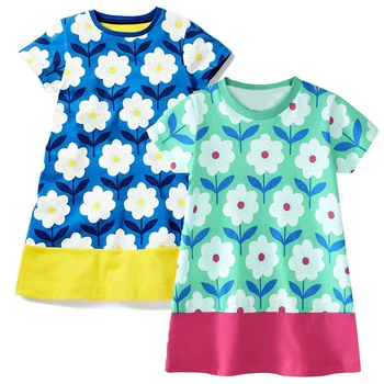 Hooyi Çiçek Bebek Kız Elbise %100 % Pamuk Moda Çocuk yaz giysileri Kısa Kollu Kız Elbise Bluz Çocuklar Vestidos Jumper