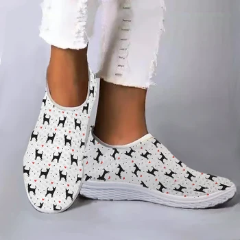 INSTANTARTS Basit Köpek Desen Aşk Baskılı Beyaz Yumuşak Taban Sneakers Yaz Rahat Örgü Ayakkabı rahat ayakkabılar Zapatos