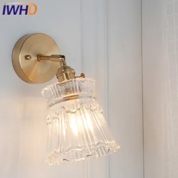 IWHD bakır duvar fener direği Modern bakır led duvar ışıkları klasik ışık cam fikstür ev aydınlatma başucu aplik armatür