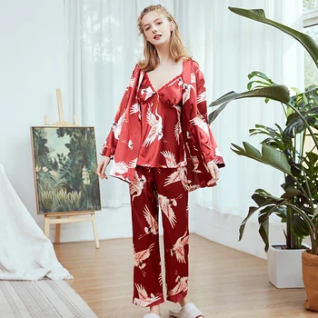 Ipek Bayanlar Pijama Sling Pantolon Elbise Üç parçalı Takım Elbise Ev Hizmeti Daire Pijama Yeni Bahar Ve Yaz Malzeme
