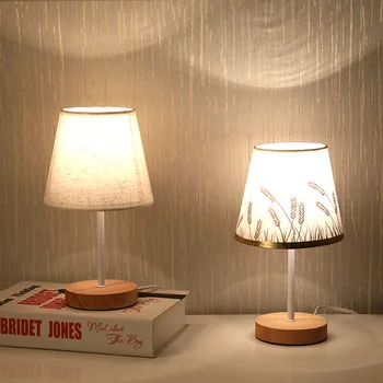 Iskandinav Led masa lambası Modern Dekorasyon Yatak Odası Başucu katı ahşap Kumaş Lamba Gece Lambası
