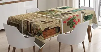 Italya Yaşam Tarzı Eski Klasik Panjur Pencere Taş Evler Baskı Dikdörtgen Masa Örtüsü Yemek Dekor