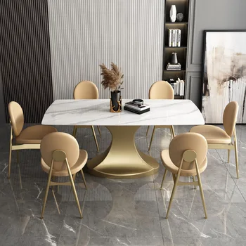 Italyan kaya döşeme yemek masası parlak ışık lüks ev küçük dikdörtgen modern basit yemek masası ve sandalyeler kombinasyonu