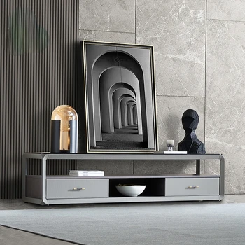 Italyan lüks TV dolabı, modern tarzı, yüksek dereceli gri çift katmanlı depolama dolabı, basit oturma odası mobilya
