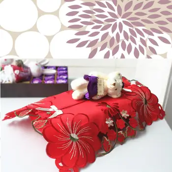 Işlemeli Kumaş Doku Kutusu Kapağı Çin Düğün Masa Dekorasyon Yatak Odası Oturma Odası için Ev Araba Kırmızı Pompalama Kağıt Torba