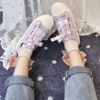 Japon Kawaii Lolita Kız Koyun Tarzı Okul kurdele bağı Ayakkabı Kadın Öğrenci Anime Çay Partisi Lolita Sneakers koşu ayakkabıları