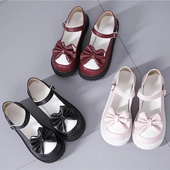 Japon Lolita kalın alt kadın ayakkabısı sevimli ilmek yuvarlak kafa bebek ayakkabıları düz tabanlı yumuşak kardeş deri ayakkabı kawaii ayakkabı