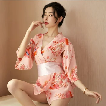 Japon Seksi İç Çamaşırı Yeni Japon Baskılı Şifon Korse Kimono Tutku Üniforma Takım Elbise Bornoz Bornoz Artı Boyutu Seksi Etek