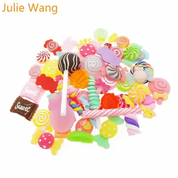 Julie Wang 20 ADET Rastgele Gönderilen Reçine Renkli Lolipop Şeker Balçık Charms Kolye Takı Kolye Bilezik Aksesuar Hnadcraft