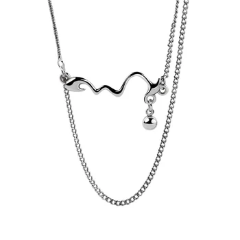 KOFSAC Yeni Trendy Chic Düzensiz Geometrik Kolye Kadınlar İçin 925 Ayar Gümüş Takı Dalga Yuvarlak Boncuk İki Zincir Kolye